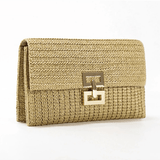 Isoldeya | Luxe Gold Woven Clutch – Effortless Glamour - in Khaki | Arvea Bags