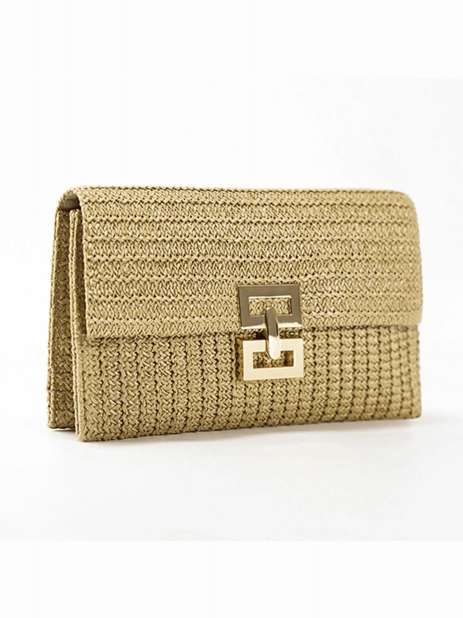 Isoldeya | Luxe Gold Woven Clutch – Effortless Glamour - in Khaki | Arvea Bags