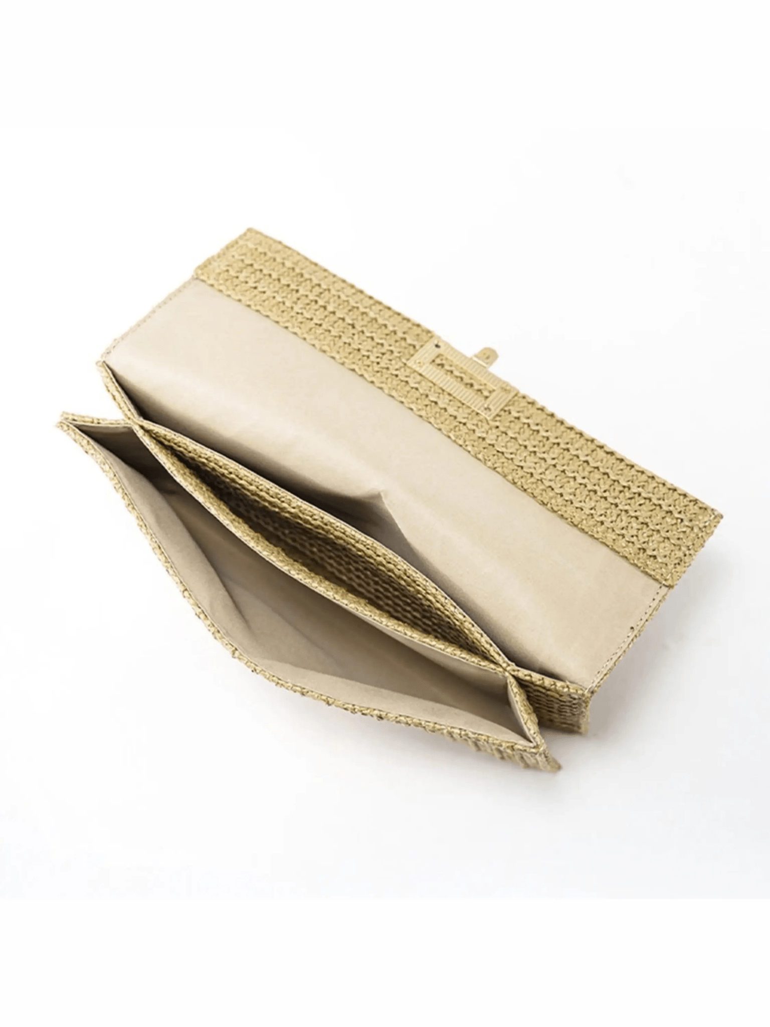 Isoldeya | Luxe Gold Woven Clutch – Effortless Glamour - in Khaki | Arvea Bags