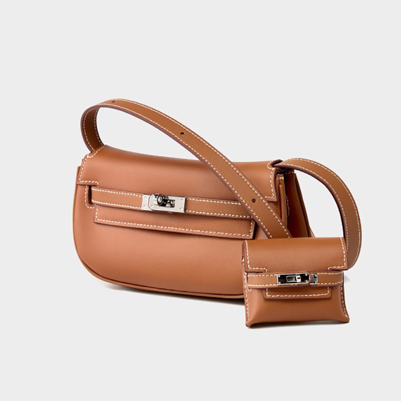 Kaelis | Soft Leather Flap Shoulder Bag – Effortless Chic & Practicality - in Brown | Arvea Bags