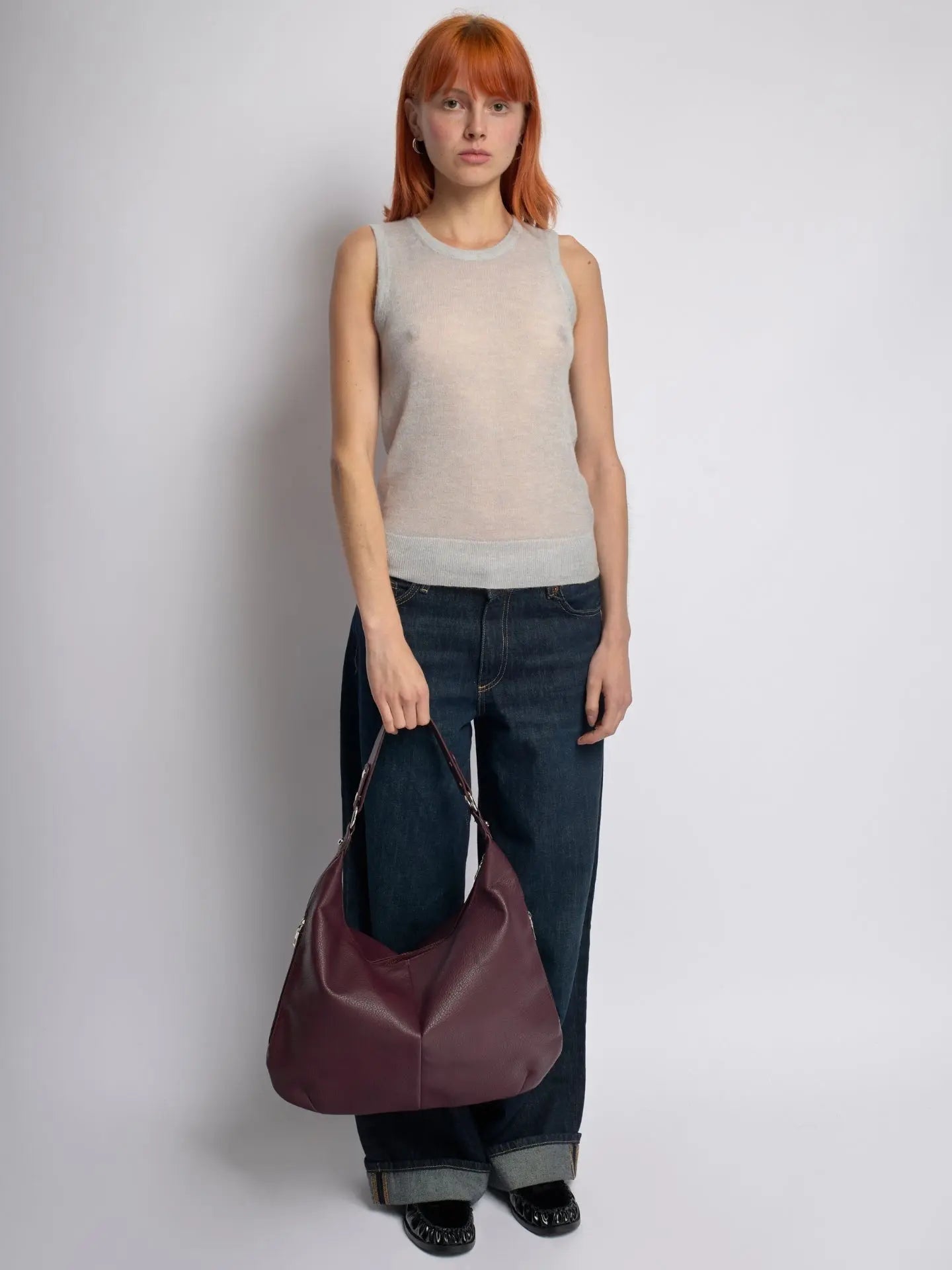 Kaia | Luxe Black Leather Hobo Bag – Timeless Elegance & Everyday Comfort - in Wine Red | Arvea Bags