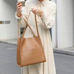 Klara | Genuine Leather Tote Bag – Minimalist Shoulder Handbag for Women - in Caramel | Arvea Bags