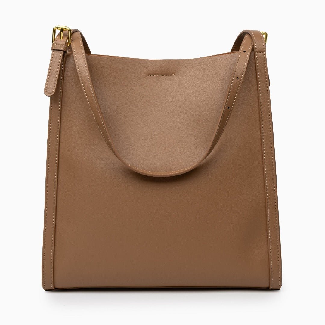 Klara | Genuine Leather Tote Bag – Minimalist Shoulder Handbag for Women - in Caramel | Arvea Bags