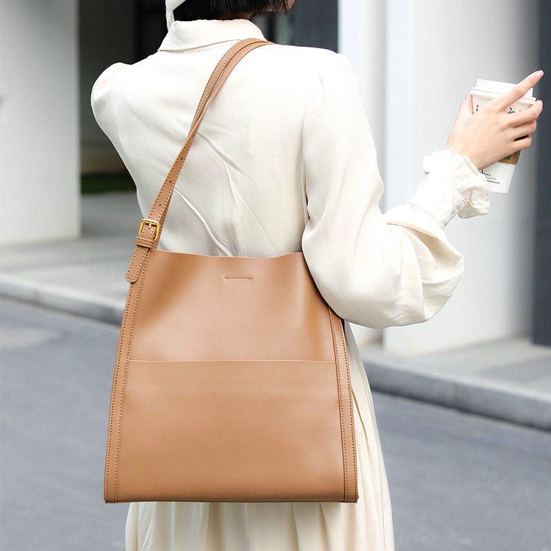 Klara | Genuine Leather Tote Bag – Minimalist Shoulder Handbag for Women - in Caramel | Arvea Bags