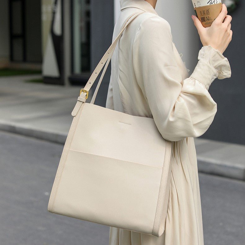 Klara | Genuine Leather Tote Bag – Minimalist Shoulder Handbag for Women - in Off - White | Arvea Bags