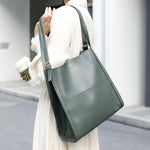 Klara | Genuine Leather Tote Bag – Minimalist Shoulder Handbag for Women - in Sage Green | Arvea Bags