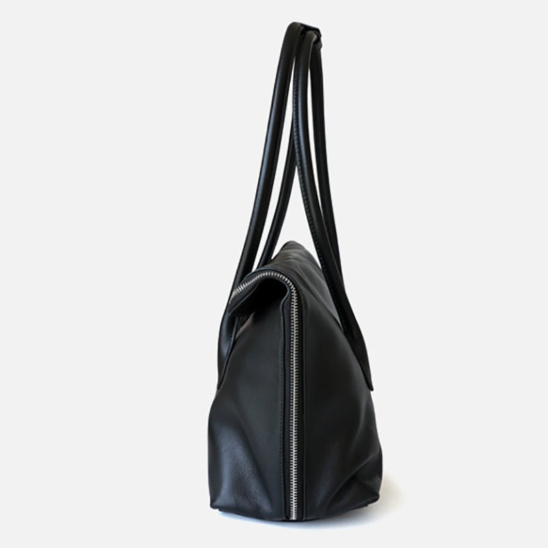 Lai | Brown Leather Zip Tote Bag – Sleek & Functional - in Black | Arvea Bags