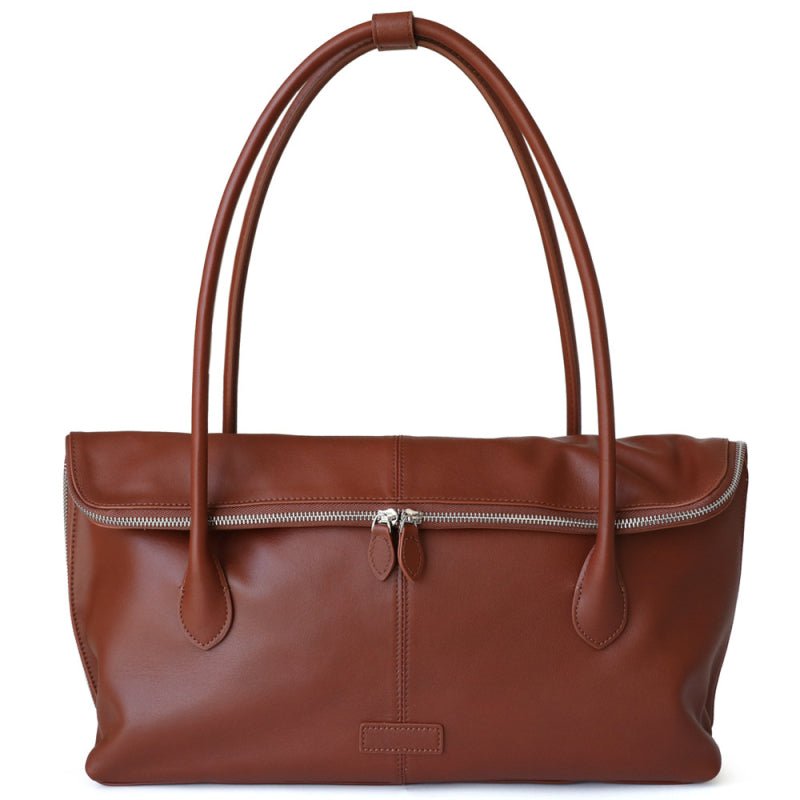 Lai | Brown Leather Zip Tote Bag – Sleek & Functional - in Brown | Arvea Bags