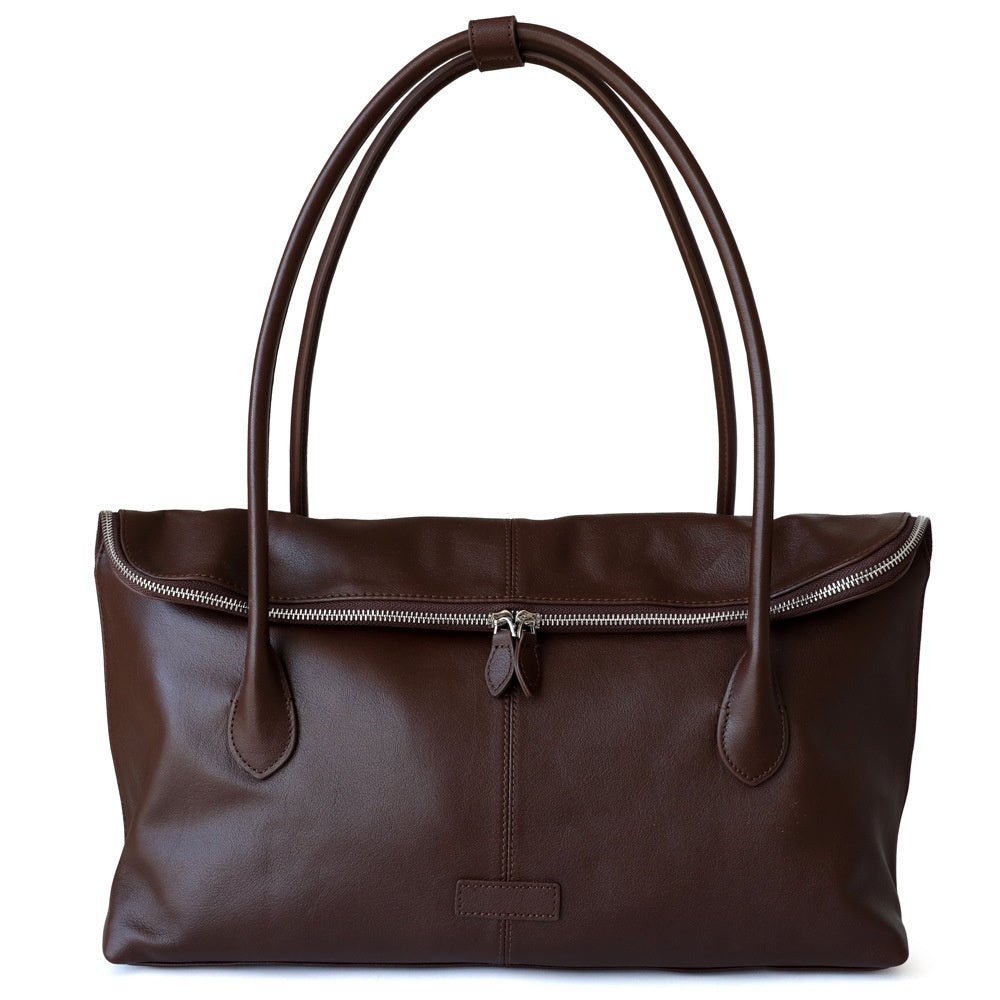 Lai | Brown Leather Zip Tote Bag – Sleek & Functional - in Dark Brown | Arvea Bags