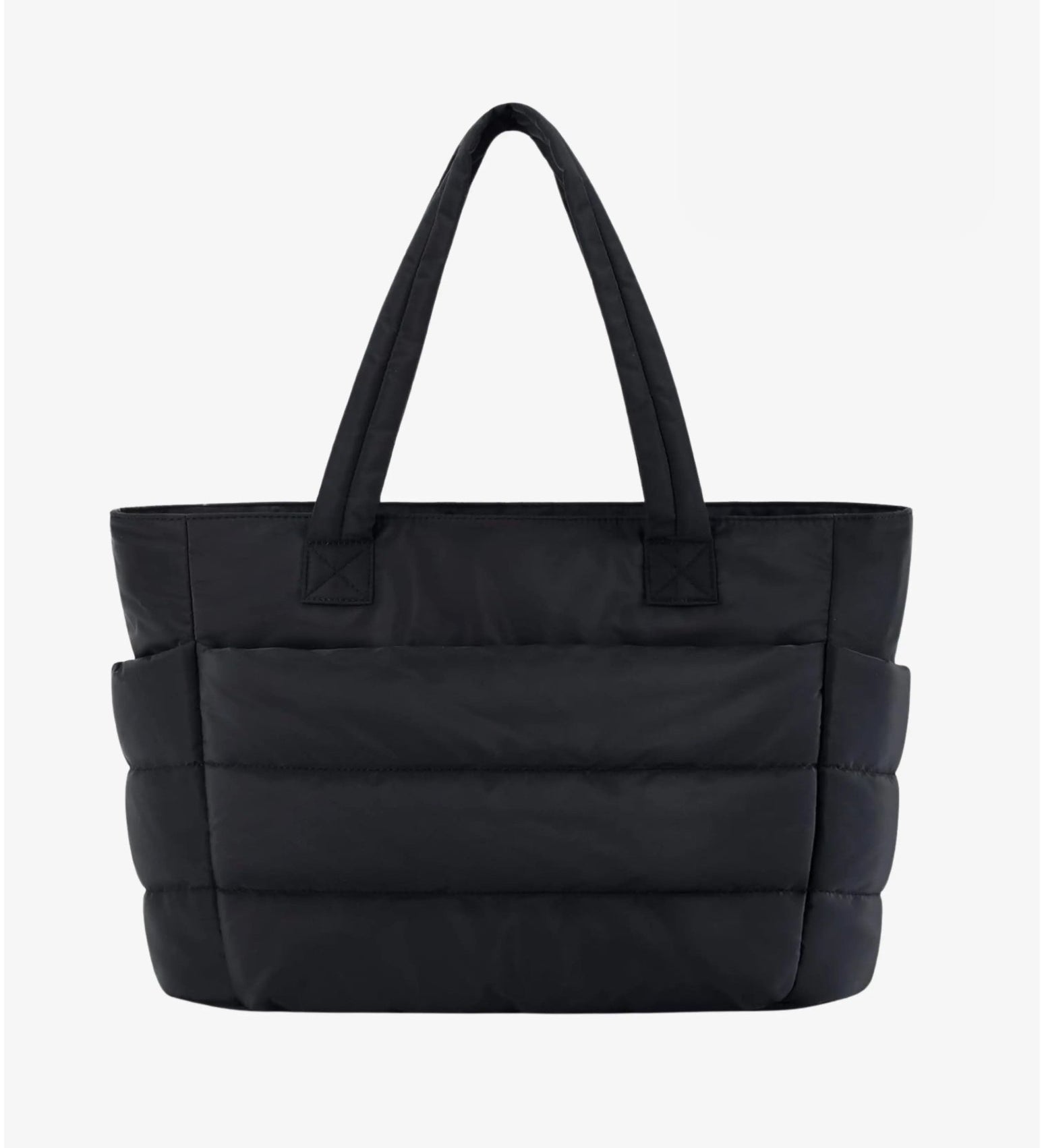 Large black padded puffer tote – stylish quilted handbag with top handles - in Black | Arvea Bags
