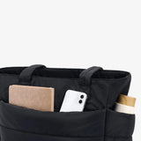 Large black padded puffer tote – stylish quilted handbag with top handles - in Black | Arvea Bags