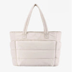 Large black padded puffer tote – stylish quilted handbag with top handles - in Cream | Arvea Bags