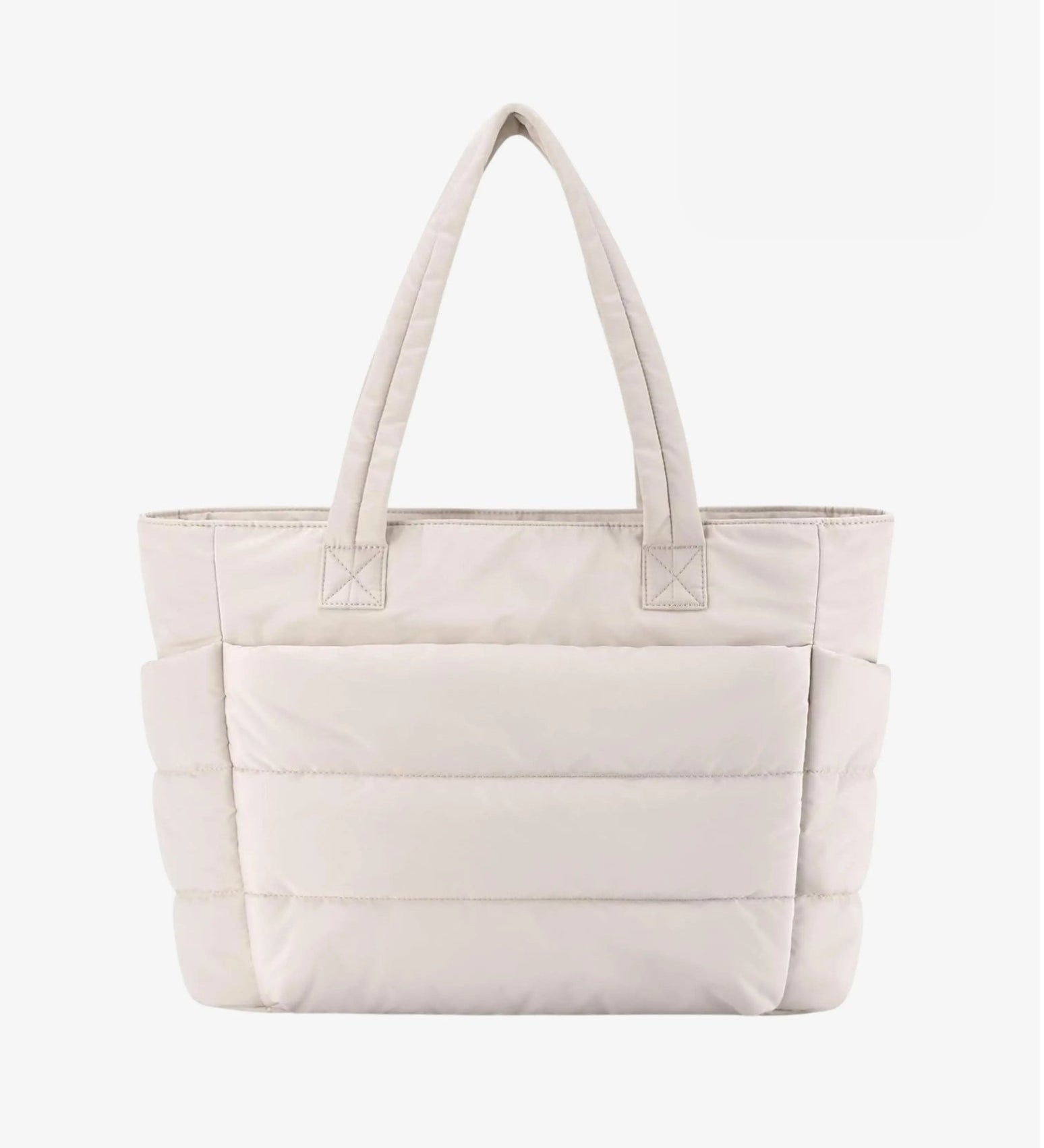 Large black padded puffer tote – stylish quilted handbag with top handles - in Cream | Arvea Bags