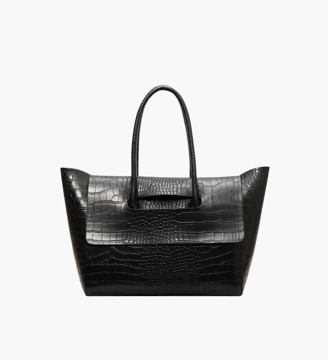 Large Crocodile Pattern Tote Bag – Elegant Shoulder Handbag with Spacious Design - in Black | Arvea Bags