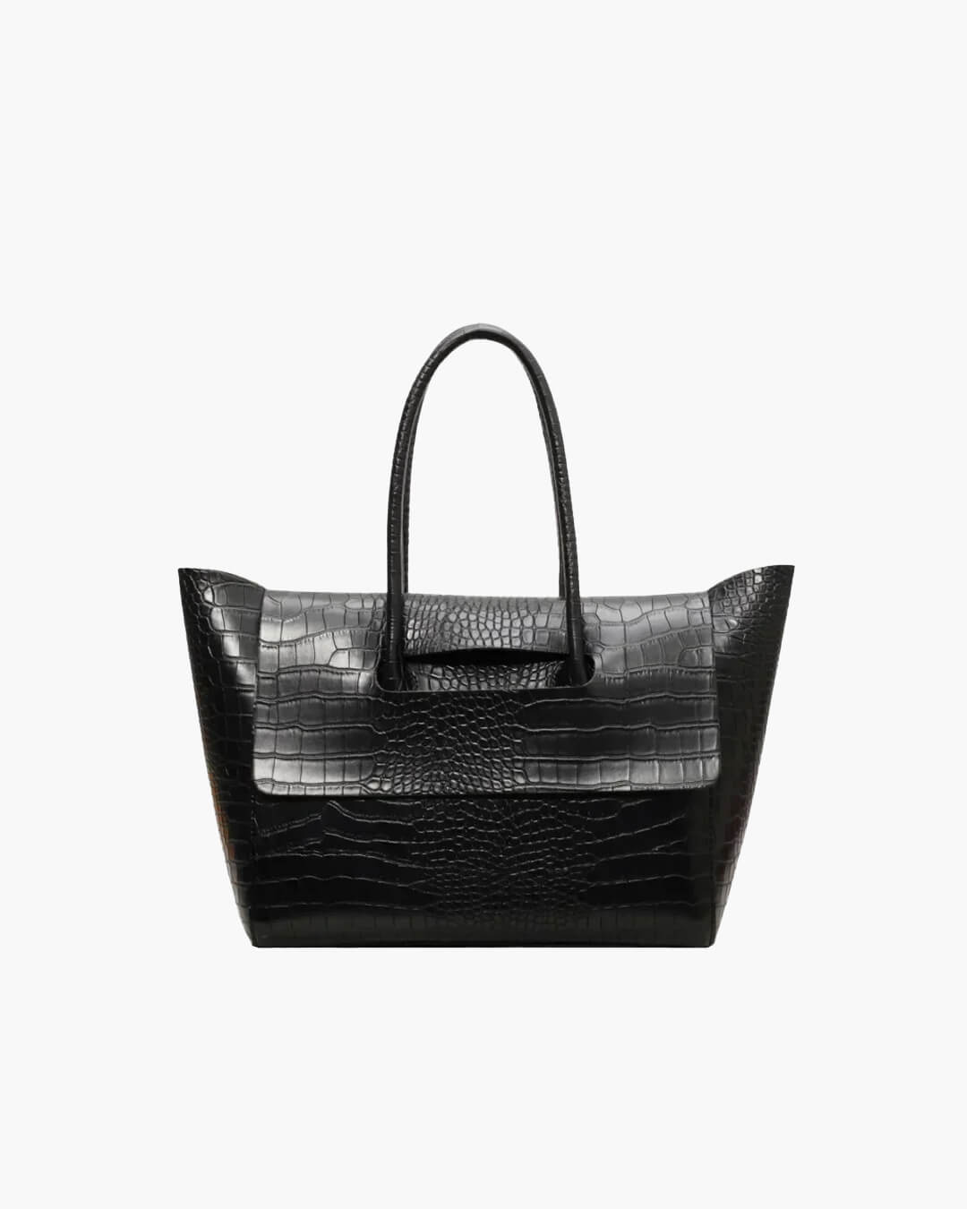 Large Crocodile Pattern Tote Bag – Elegant Shoulder Handbag with Spacious Design - in Black | Arvea Bags