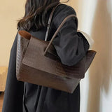 Large Crocodile Pattern Tote Bag – Elegant Shoulder Handbag with Spacious Design - in Dark Brown | Arvea Bags