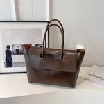 Large Crocodile Pattern Tote Bag – Elegant Shoulder Handbag with Spacious Design - in Dark Brown | Arvea Bags