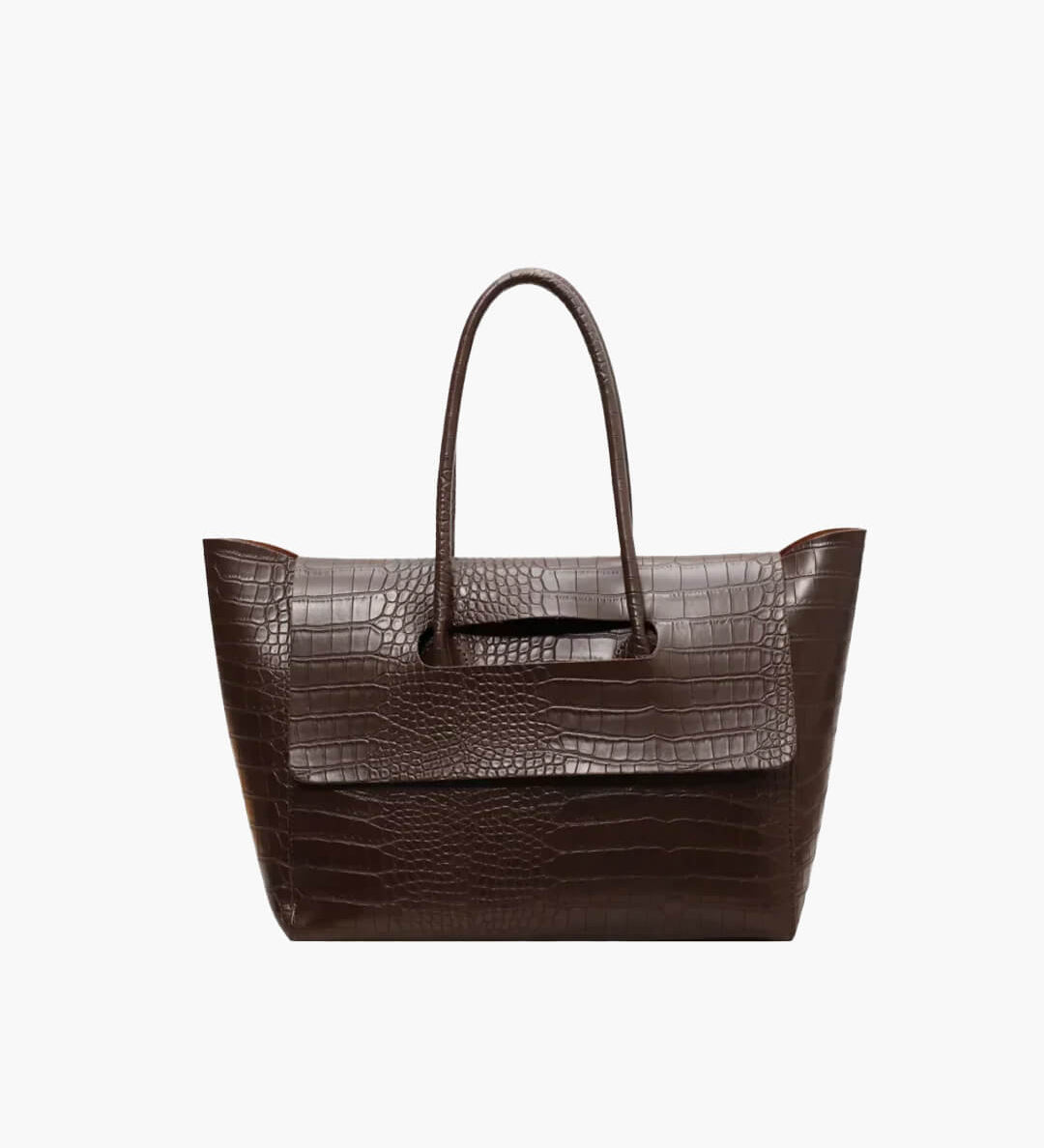 Large Crocodile Pattern Tote Bag – Elegant Shoulder Handbag with Spacious Design - in Dark Brown | Arvea Bags