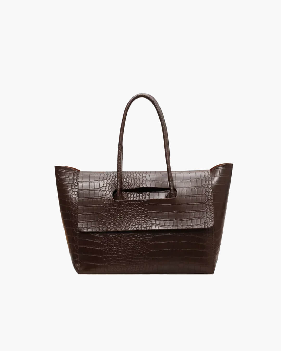 Large Crocodile Pattern Tote Bag – Elegant Shoulder Handbag with Spacious Design - in Dark Brown | Arvea Bags