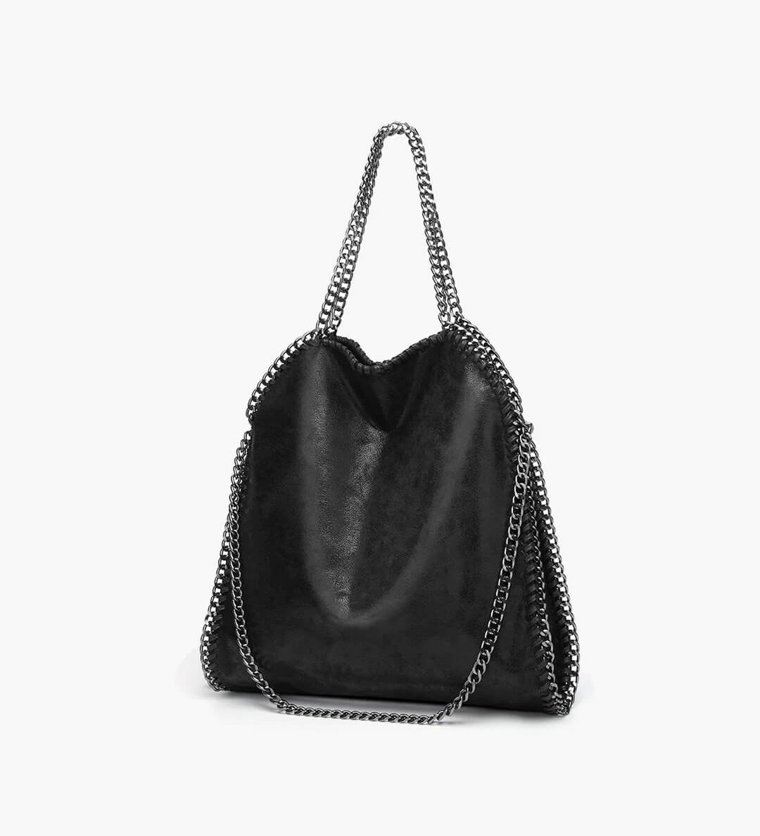 Large Tote Bag with Gold Chain Handle – Stylish Shoulder Handbag - in Black | Arvea Bags