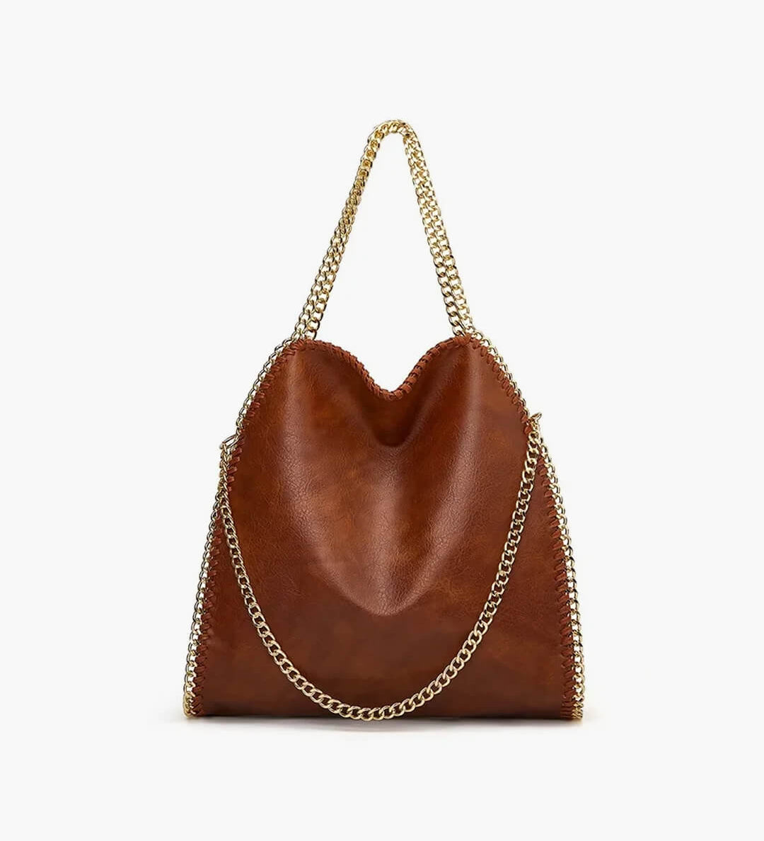 Large Tote Bag with Gold Chain Handle – Stylish Shoulder Handbag - in Brown | Arvea Bags