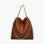 Large Tote Bag with Gold Chain Handle – Stylish Shoulder Handbag - in Brown | Arvea Bags