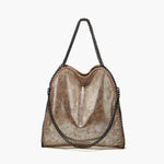 Large Tote Bag with Gold Chain Handle – Stylish Shoulder Handbag - in Gold | Arvea Bags