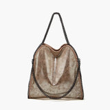 Large Tote Bag with Gold Chain Handle – Stylish Shoulder Handbag - in Gold | Arvea Bags