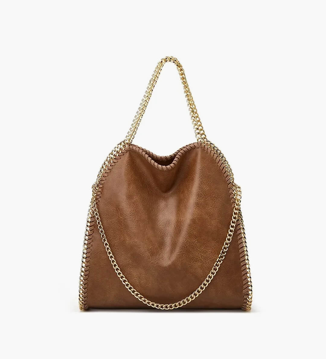 Large Tote Bag with Gold Chain Handle – Stylish Shoulder Handbag - in Light Brown | Arvea Bags