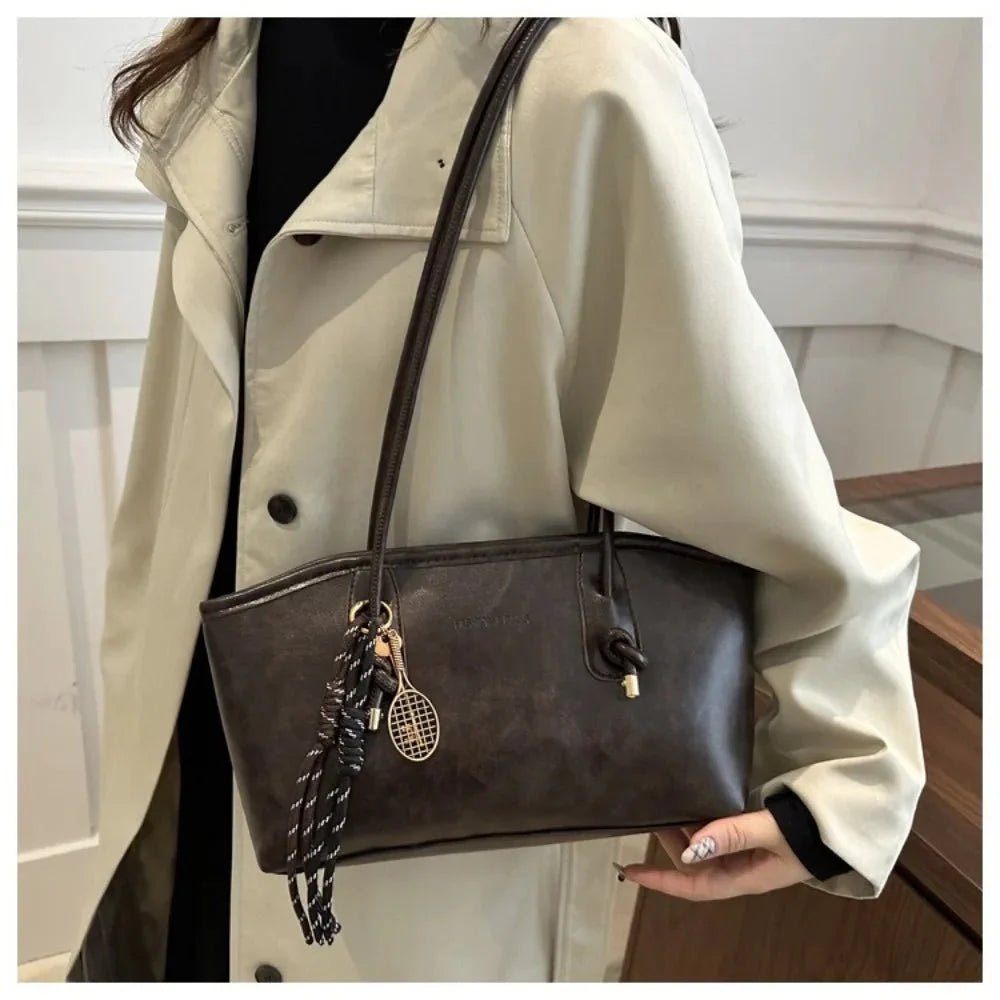Large Vegan Leather Shoulder Bag – Stylish Everyday Handbag with Spacious Design - in Dark Brown | Arvea Bags