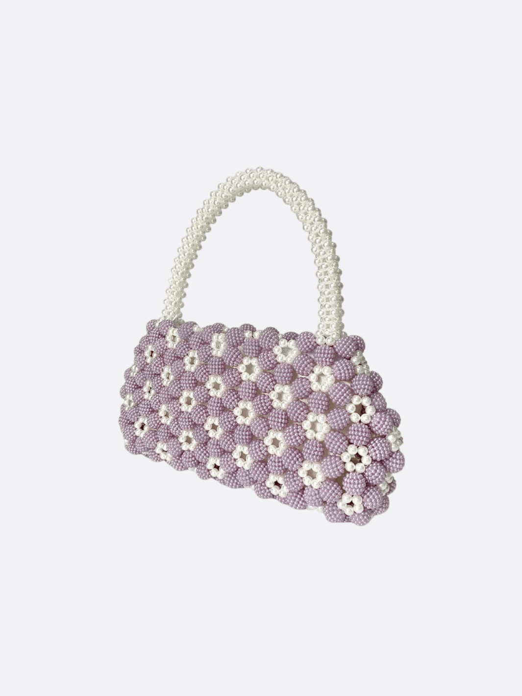 Lilac Beaded Flower Bag – Handcrafted Pastel Mini Purse - in Purple | Arvea Bags