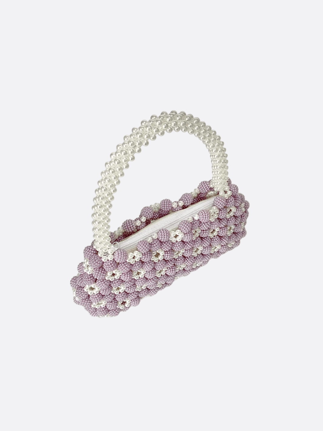 Lilac Beaded Flower Bag – Handcrafted Pastel Mini Purse - in Purple | Arvea Bags