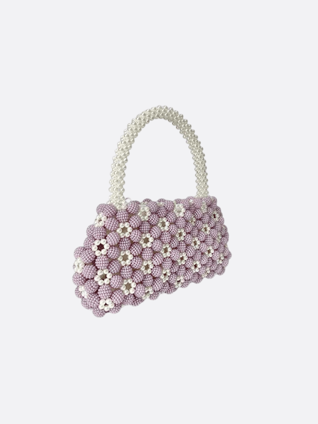 Lilac Beaded Flower Bag – Handcrafted Pastel Mini Purse - in Purple | Arvea Bags