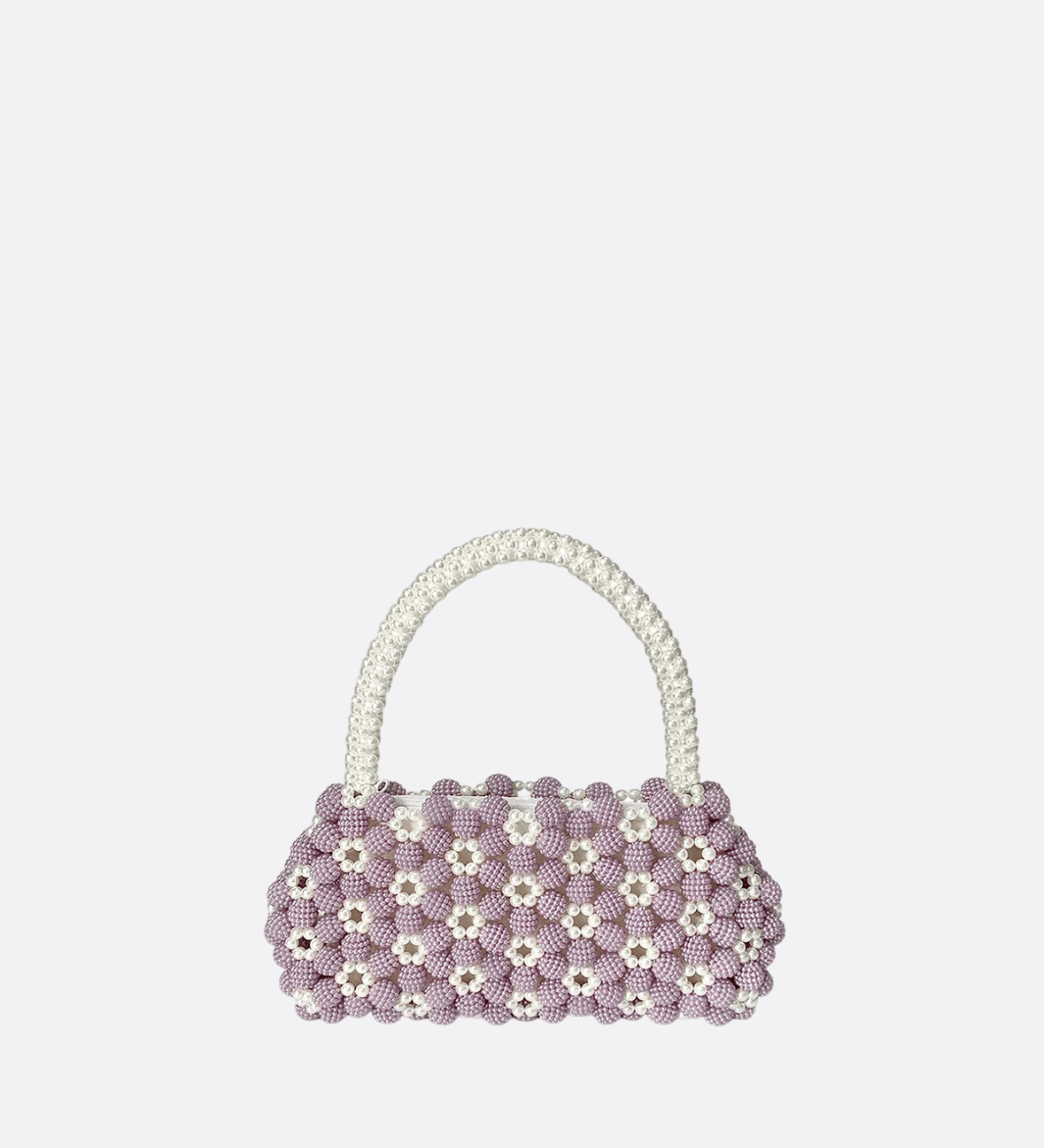 Lilac Beaded Flower Bag – Handcrafted Pastel Mini Purse - in Purple | Arvea Bags