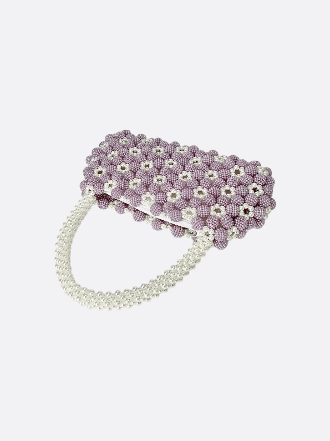 Lilac Beaded Flower Bag – Handcrafted Pastel Mini Purse - in Purple | Arvea Bags
