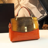 Lilly Iridescent Python & Croc - Embossed Top Handle Bag – Luxury Statement Satchel for Women - in Orange | Arvea Bags