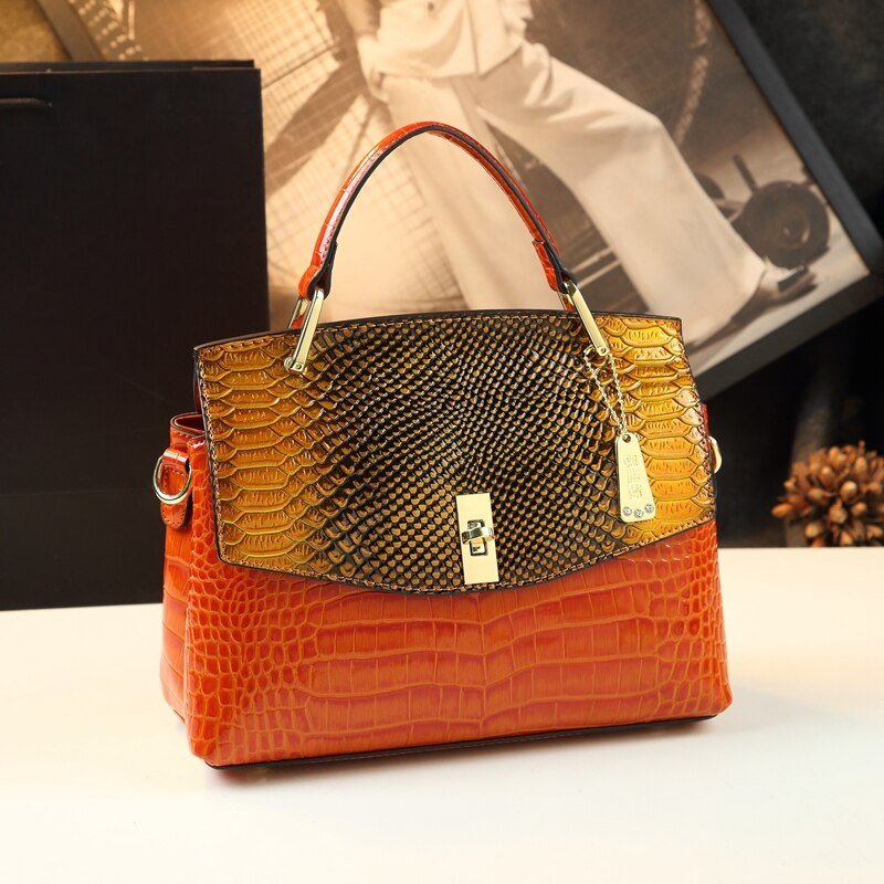 Lilly Iridescent Python & Croc - Embossed Top Handle Bag – Luxury Statement Satchel for Women - in Orange | Arvea Bags