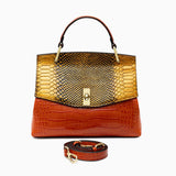 Lilly Iridescent Python & Croc - Embossed Top Handle Bag – Luxury Statement Satchel for Women - in Orange | Arvea Bags