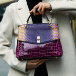 Lilly Iridescent Python & Croc - Embossed Top Handle Bag – Luxury Statement Satchel for Women - in Purple | Arvea Bags