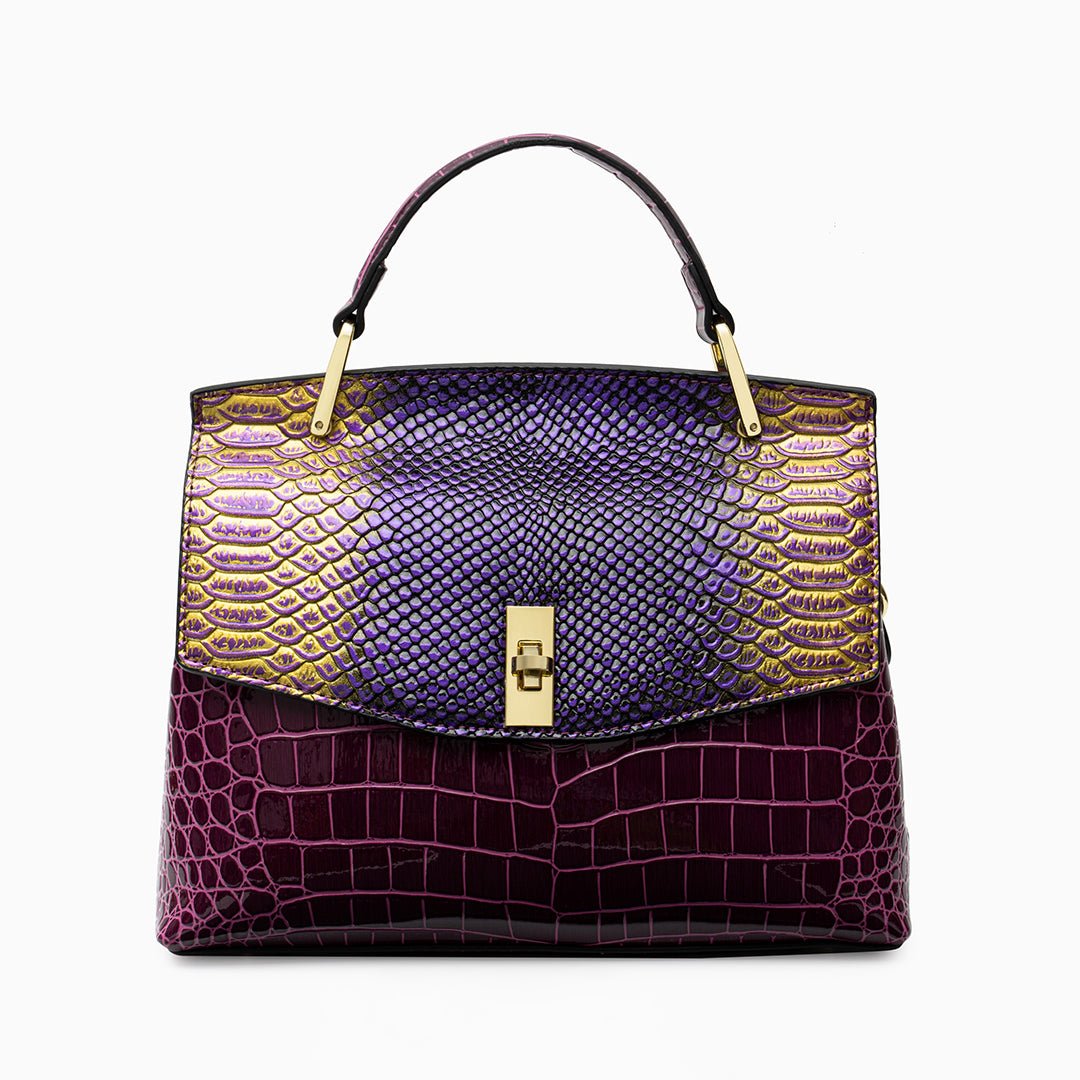 Lilly Iridescent Python & Croc - Embossed Top Handle Bag – Luxury Statement Satchel for Women - in Purple | Arvea Bags