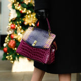 Lilly Iridescent Python & Croc - Embossed Top Handle Bag – Luxury Statement Satchel for Women - in Purple | Arvea Bags