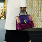 Lilly Iridescent Python & Croc - Embossed Top Handle Bag – Luxury Statement Satchel for Women - in Purple | Arvea Bags