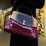 Lilly Iridescent Python & Croc - Embossed Top Handle Bag – Luxury Statement Satchel for Women - in Purple | Arvea Bags