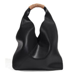 Lilly | Slouchy Shoulder Bag – Sculpted Vegan Leather Hobo with Woven Handle - in Black | Arvea Bags
