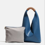 Lilly | Slouchy Shoulder Bag – Sculpted Vegan Leather Hobo with Woven Handle - in Blue | Arvea Bags