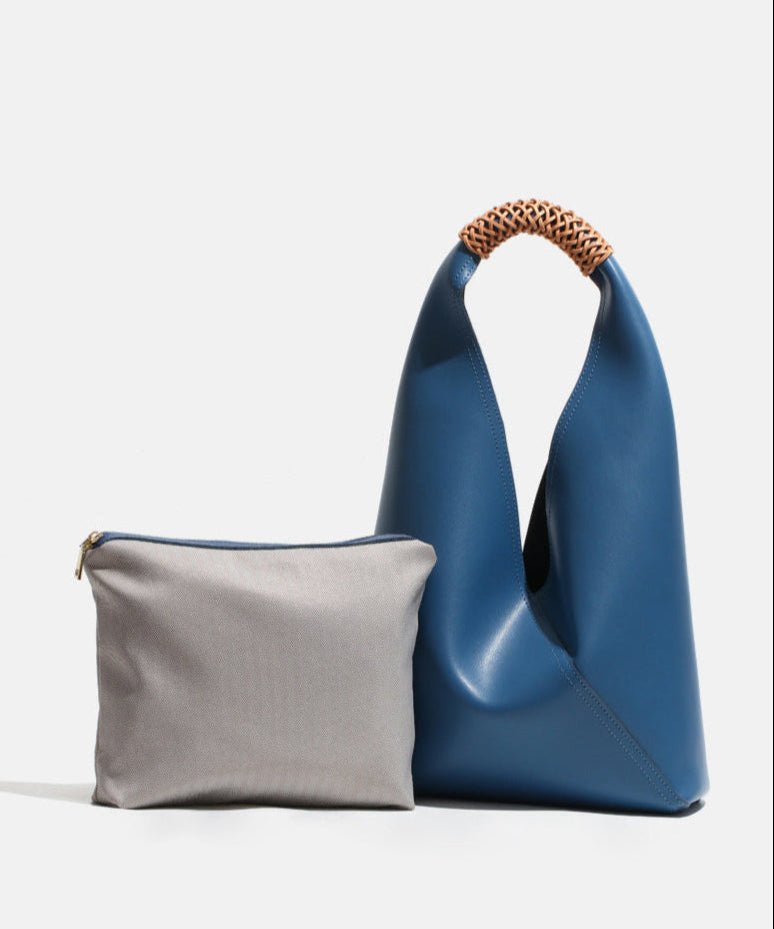 Lilly | Slouchy Shoulder Bag – Sculpted Vegan Leather Hobo with Woven Handle - in Blue | Arvea Bags