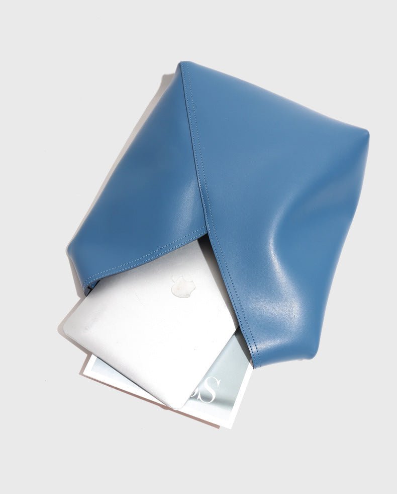 Lilly | Slouchy Shoulder Bag – Sculpted Vegan Leather Hobo with Woven Handle - in Blue | Arvea Bags