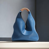 Lilly | Slouchy Shoulder Bag – Sculpted Vegan Leather Hobo with Woven Handle - in Blue | Arvea Bags