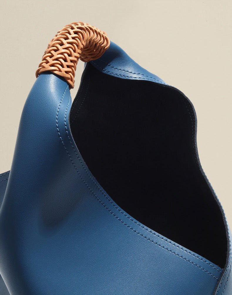 Lilly | Slouchy Shoulder Bag – Sculpted Vegan Leather Hobo with Woven Handle - in Blue | Arvea Bags