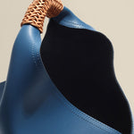 Lilly | Slouchy Shoulder Bag – Sculpted Vegan Leather Hobo with Woven Handle - in Blue | Arvea Bags